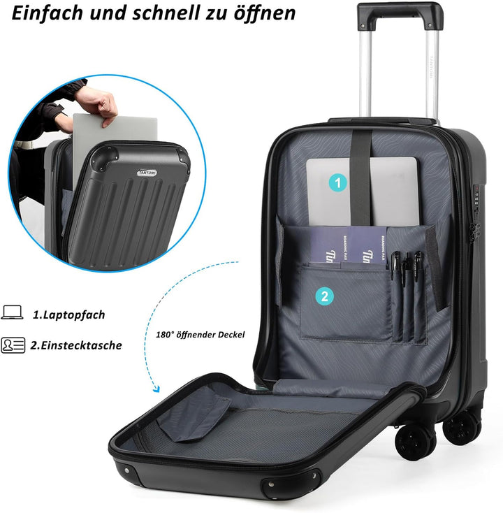 TANTOMI Handgepäck Koffer mit Laptopfach Erweiterbar, Hartschalenkoffer mit Zahlenschloss, Reisekoff