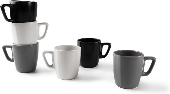Excelsa Eclipse Set mit 6 Tassen, 230 ml, Keramik, Weiss, Schwarz und Grau Bianco, Nero E Grigio, Bi