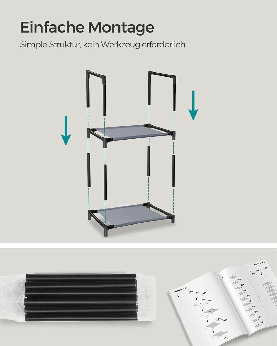 SONGMICS Schuhregal, 10 Ebenen, Schuhablage, Schuhaufbewahrung, schmal, 33 x 33 x 173 cm, Metallgest