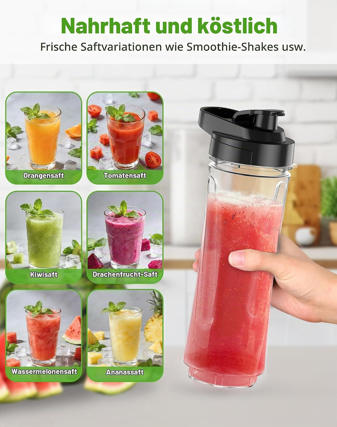Smoothie Flaschen, Mixer Smoothie Maker Trinkflasche/Tritan flasche/Wasserflasche 600ml BPA-frei für
