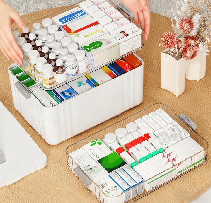 Medikamenten Aufbewahrung, 3 Stöckige Hausapotheke, Hausapotheke Box mit Tragegriff, Inkl. Portable