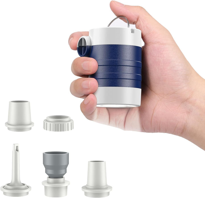 Anngrowy Mini- Elektrische Luftpumpe, Akku Luftpumpe mit Schnellauf- und Ablassfunktion, 5 Luftdüsen