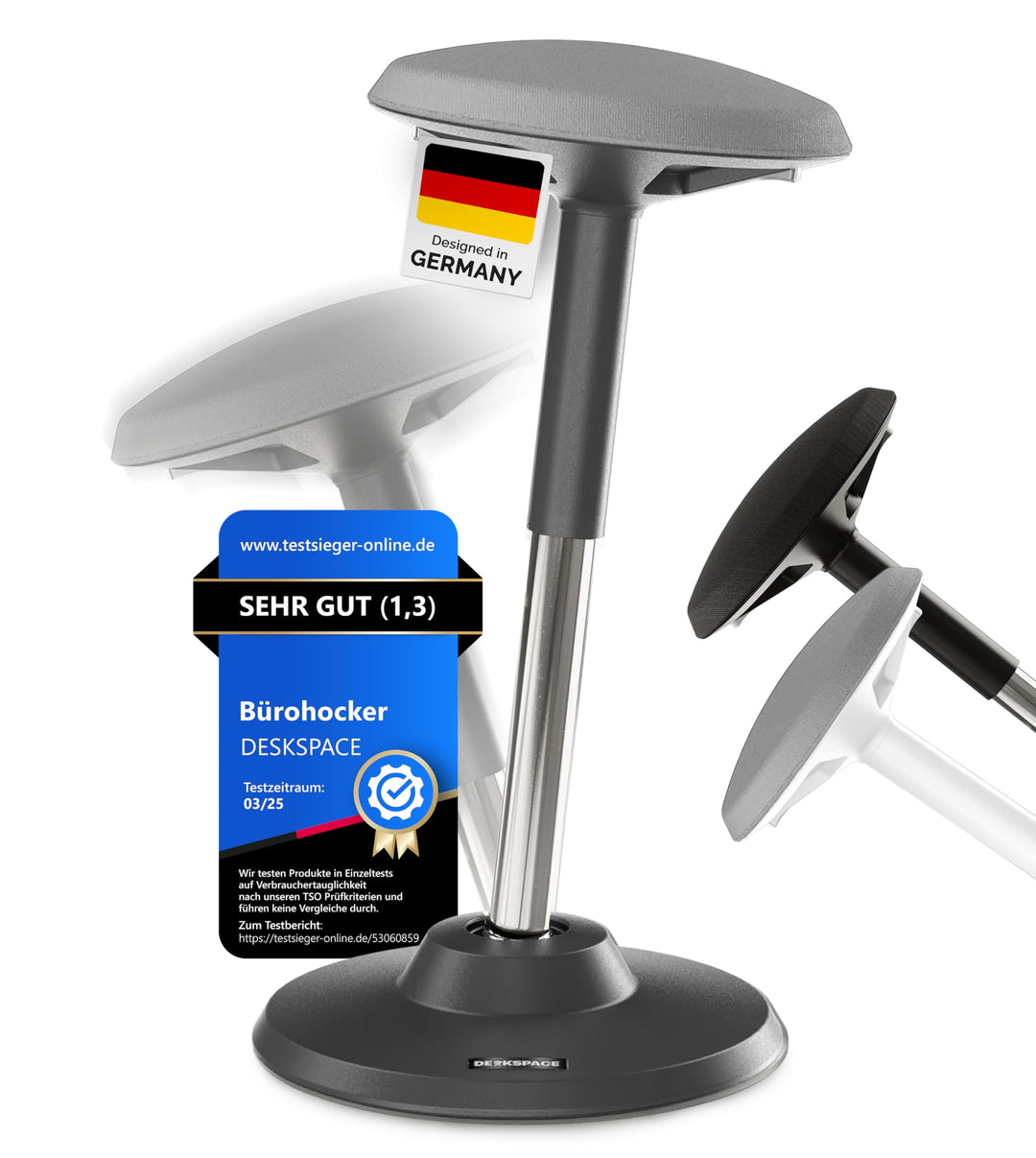 Motion Sitzhocker - Stehhocker höhenverstellbar, ergonomischer Hocker bis 140kg mit CushCloud-Polste