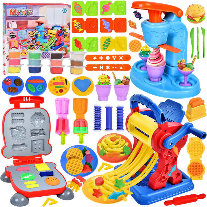 Herenear 46 Stück Knete Set Knetwerkzeug für Kinder, Knete Zubehör Kitchen Creations Eismaschine Bur