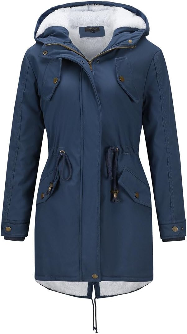 YYNUDA Wintermantel Damen Warm Gefüttert Winter Parka Mittellang Winterjacke Winterparka mit Fellkap