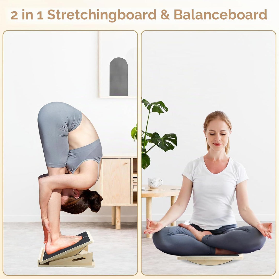 Qingning 2-in-1 Professionelles Schrägbrett aus Holz, Verstellbares Neigungsbrett und Wadendehner, S