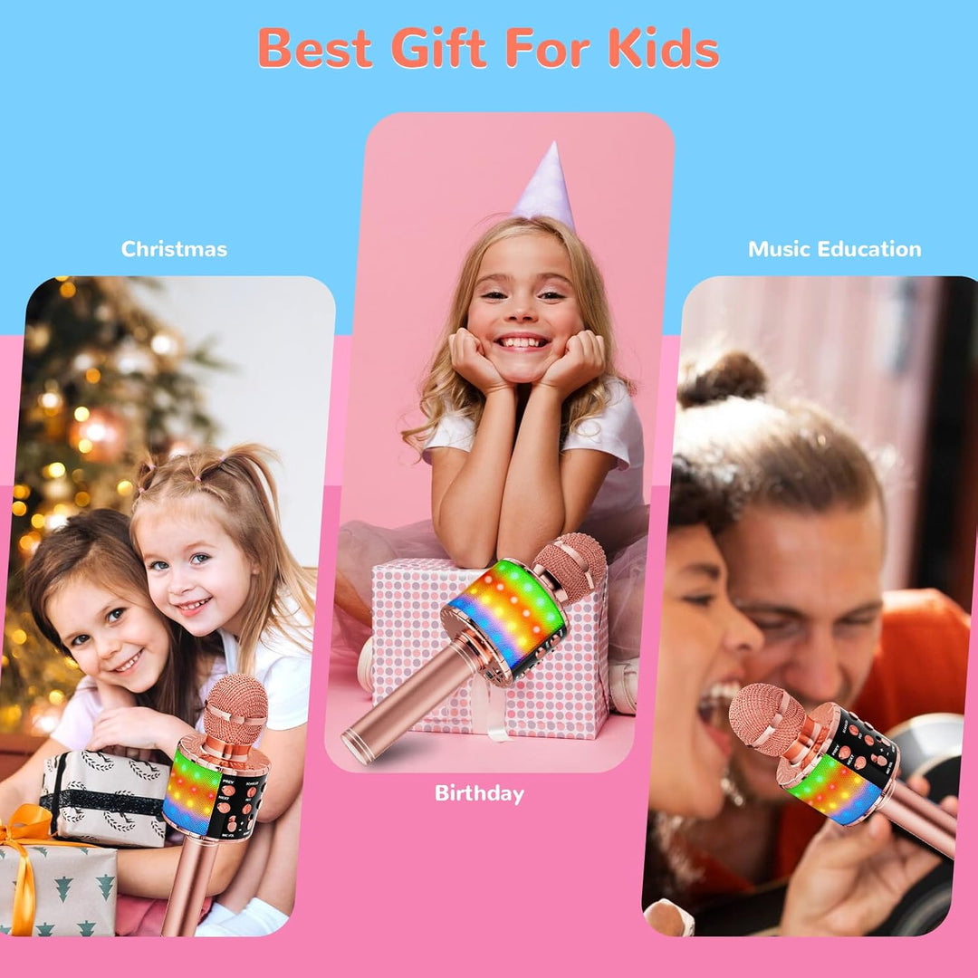 Magic Sing LED Karaoke Mikrofon Kinder, Drahtloses Bluetooth Spielzeug ab 3-12 Jahre Geschenk Mädche