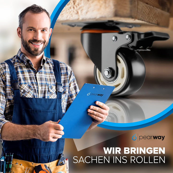 PEARWAY™ Premium Schwerlastrollen bis 500kg [4x Bremse] I Robuste Möbelrollen I Rollen für Möbel I L