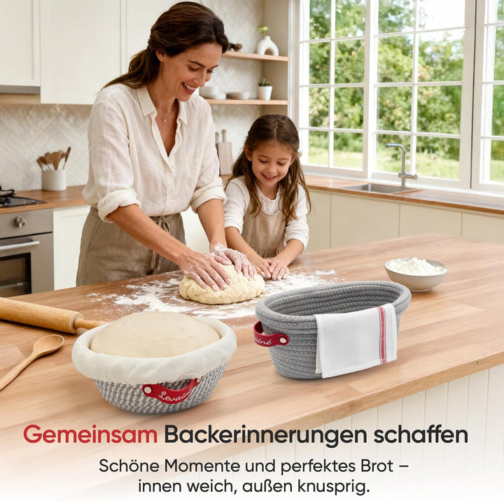Banneton Gärkörbchen-Set, ovale und runde Gärkörbe aus Baumwollseil mit Einlagen und Abdeckungen, Sa