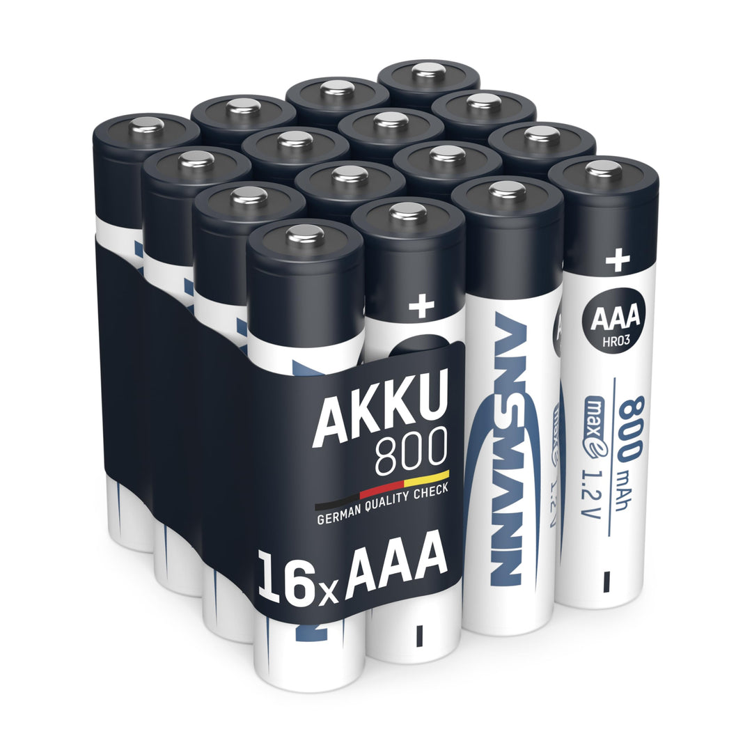 ANSMANN Akku AAA Micro 800mAh 1,2V NiMH 16 Stück für Geräte mit hohem Stromverbrauch - Wiederaufladb