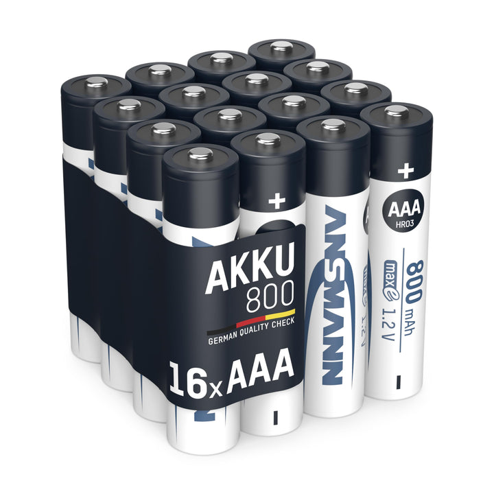 ANSMANN Akku AAA Micro 800mAh 1,2V NiMH 16 Stück für Geräte mit hohem Stromverbrauch - Wiederaufladb