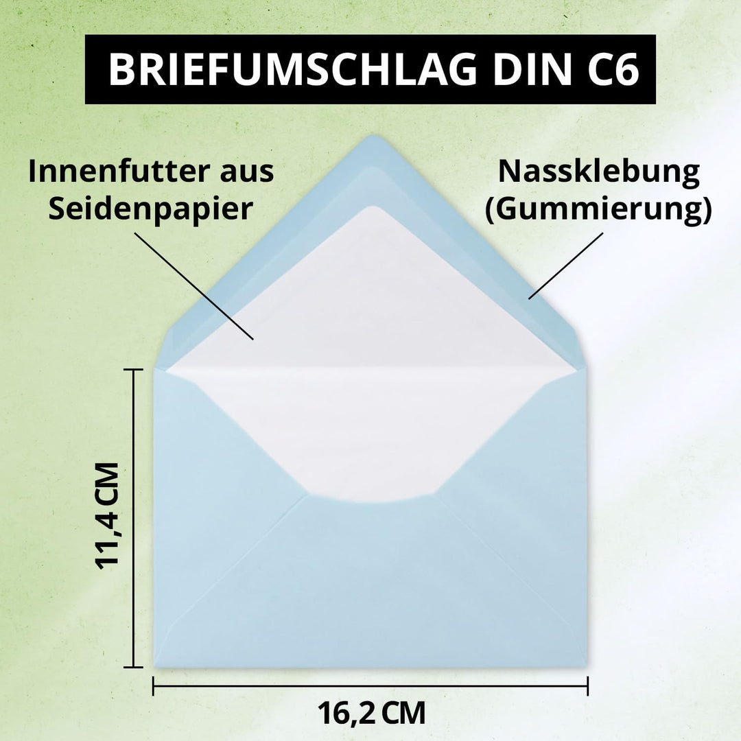 700 Briefumschläge Hellblau - DIN C6 - gefüttert mit weissem Seidenpapier - 80 g/m² - 11,4 x 16,2 cm