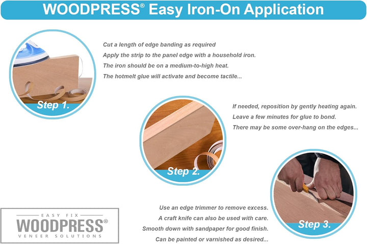 WoodPress 22mm Gedämpfte Buche Echt Vorgeklebtes Furnier-Randband - 50m Rolle für die Industrie Geho