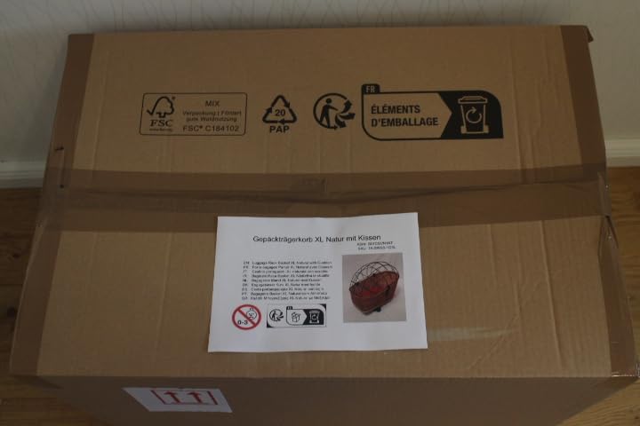 Hundefahrradkorb für Gepäckträger aus Weide mit Metallgitter und Kissen Natur XL oder XXL Gepäckträg