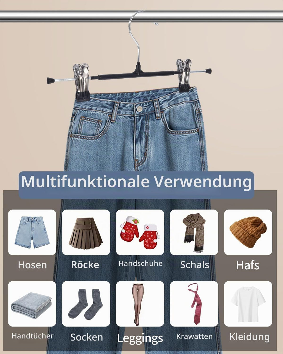 20 Stück Kleiderbügel Klammerbügel, 30cm Hosenbügel aus Metall, Hosen kleiderbügel platzsparend, Kle