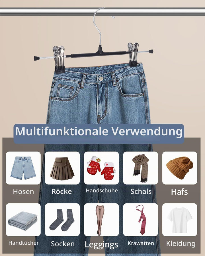 20 Stück Kleiderbügel Klammerbügel, 30cm Hosenbügel aus Metall, Hosen kleiderbügel platzsparend, Kle