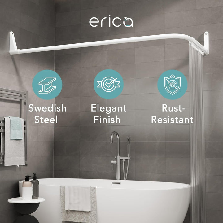 Erica Duschvorhangstange L form 70x90, 70x160 oder 90x140 cm + 24 Duschvorhangringe | Duschvorhang s