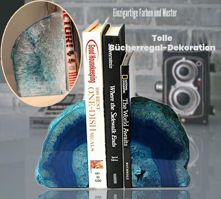 AMOYSTONE Buchstütze, Achat, poliert, robust, mit Gummipuffer 2-3LBS Dyed Teal Dyed Teal 2-3LBS, Dye