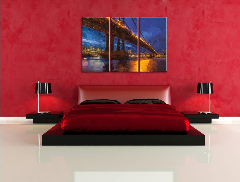 Pixxprint Manhatten Brücke New York Kunst als Leinwandbild/Grösse: 3 Teilig (120x80 cm) cm/Wandbild/