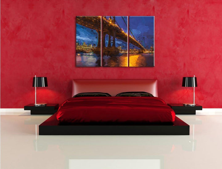 Pixxprint Manhatten Brücke New York Kunst als Leinwandbild/Grösse: 3 Teilig (120x80 cm) cm/Wandbild/