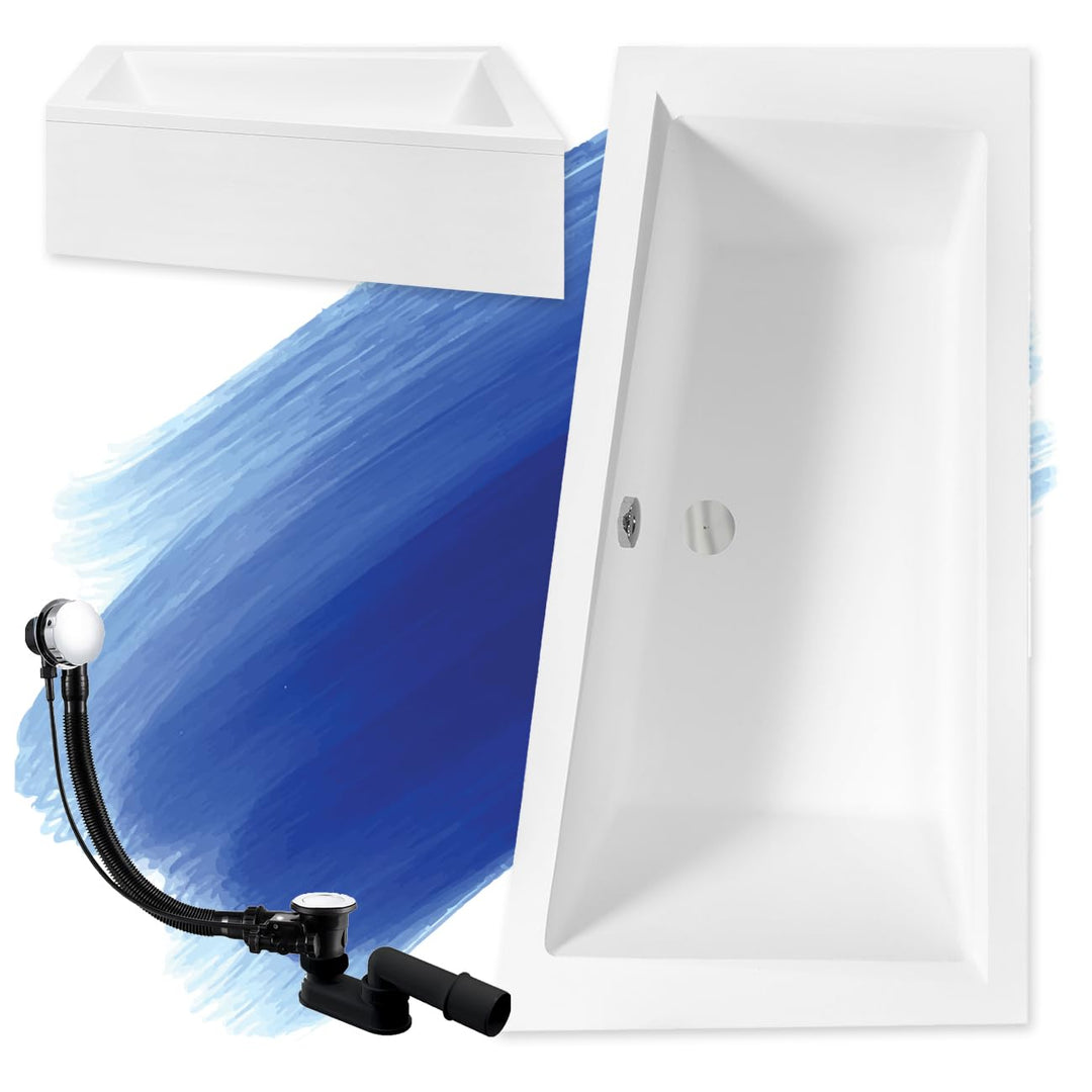 BADLAND Badewanne Original Weiss Acryl Wanne Eckbadewanne INTIMA 160x90 Rechts KOMPLETTSET SET mit W