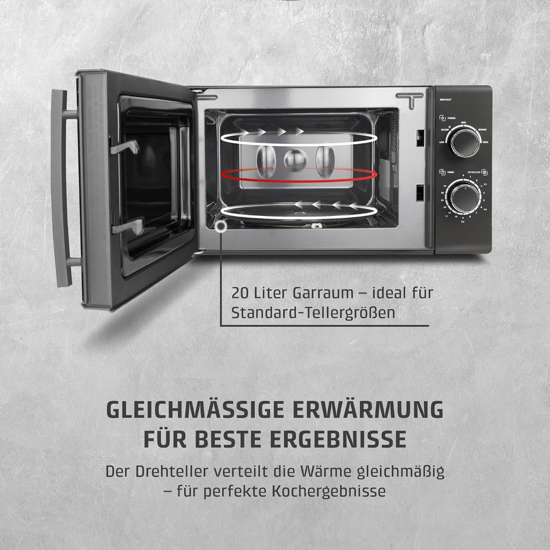 CASO | M20 EASY Mikrowelle | einfache Bedienung, 20 L Garraum, 700 Watt Leistung, Drehteller Ø 25,5c
