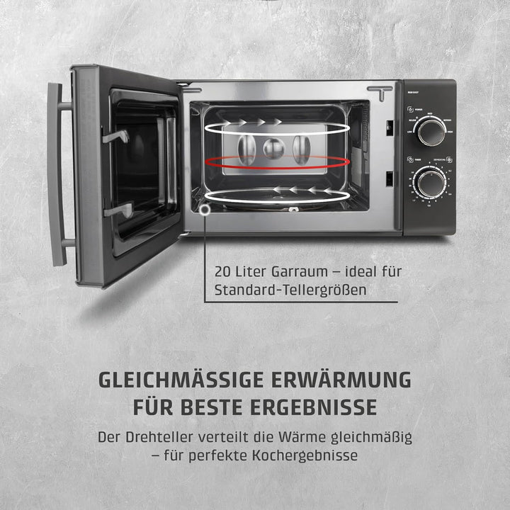 CASO | M20 EASY Mikrowelle | einfache Bedienung, 20 L Garraum, 700 Watt Leistung, Drehteller Ø 25,5c