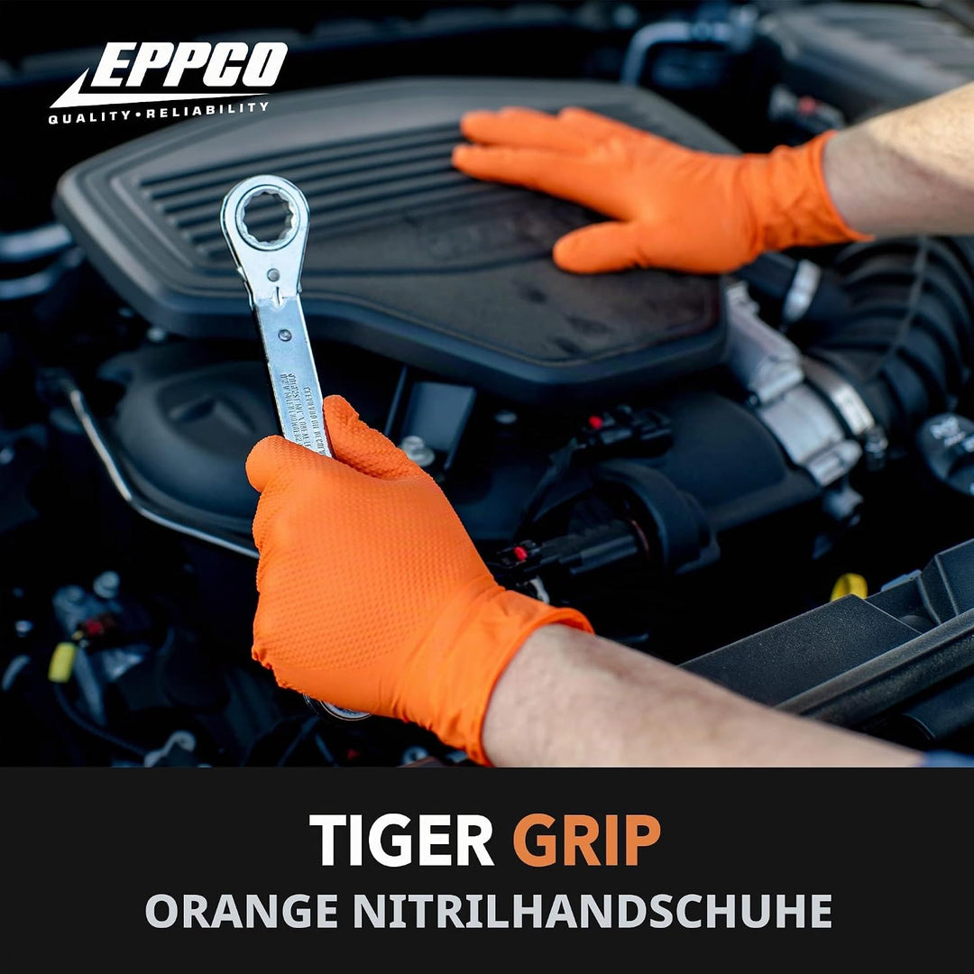Kunzer Nitril-Einweghandschuhe Orange Tiger Grip Grösse XL (Dispenser mit 90 Stück) XL (90 Stück), X