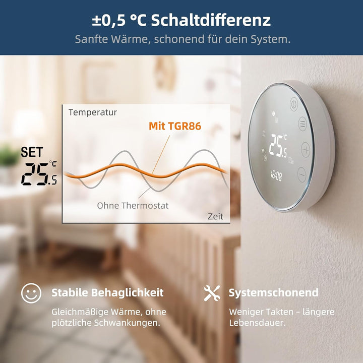Beok Smart fussbodenheizung Thermostat, Programmierbare WiFi Thermostate für unterFussboden Elektris