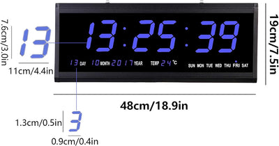 SABUIDDS 48cm Led Digitale Wanduhr mit Temperaturanzeige Kalenderuhr Wanduhren Digitaluhr Ziffer Dis