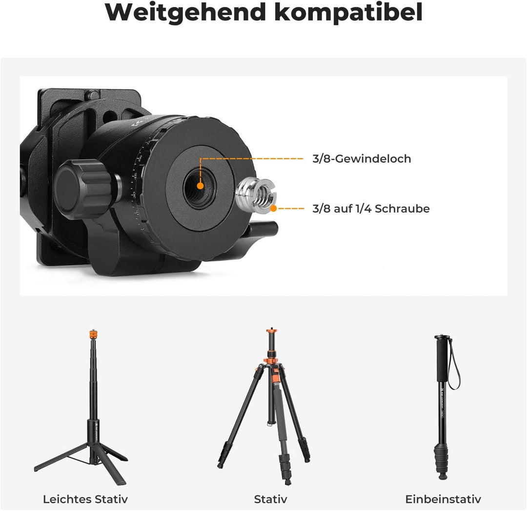K&F Concept Kugelkopf Stativkopf, Kamera Kugelkopf mit 1/4 Zoll Schnellwechselplatte und Wasserwaage