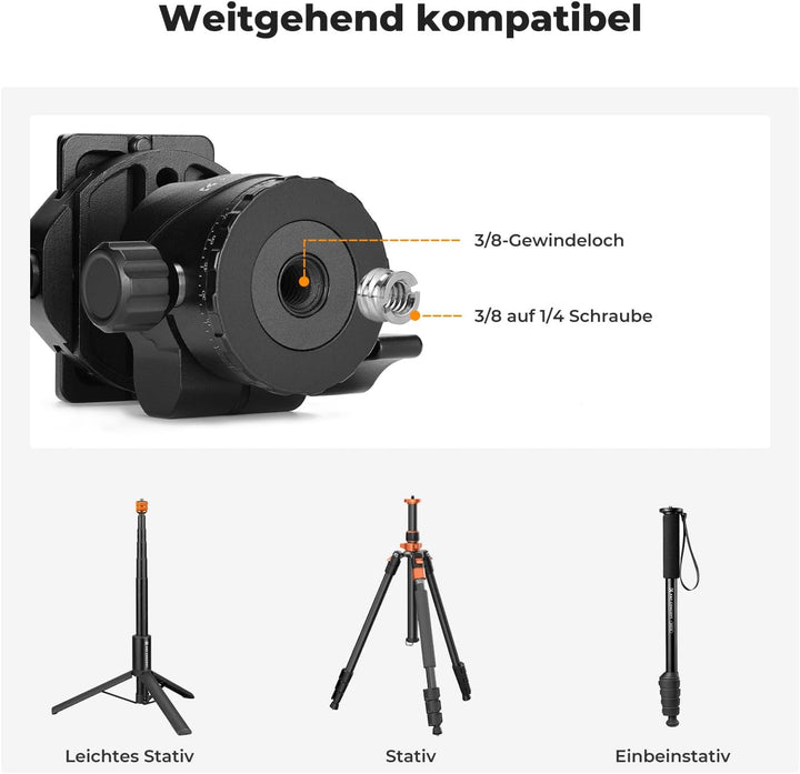 K&F Concept Kugelkopf Stativkopf, Kamera Kugelkopf mit 1/4 Zoll Schnellwechselplatte und Wasserwaage
