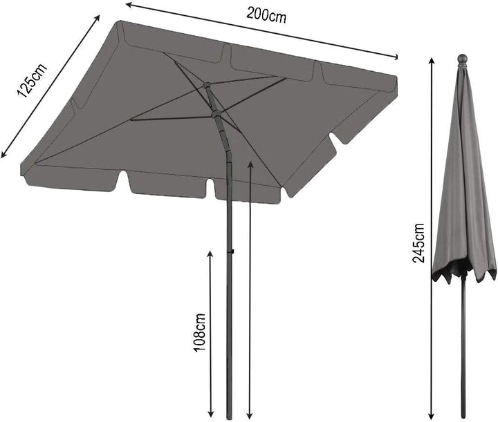 QUICK STAR Balkon Sonnenschirm 200x125cm Balkonschirm Rechteckig Knickbar Taupe Gartenschirm UV 50 m