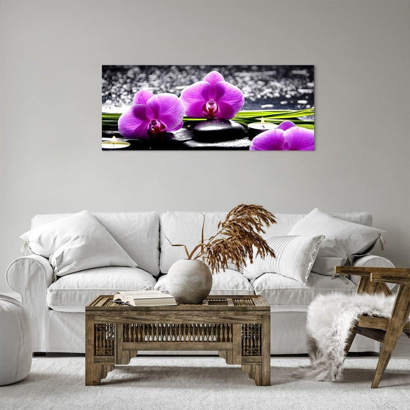 Panorama Bilder auf Leinwand 100x40cm Leinwandbild Orchidee Natur Wasser Blume Gross Wanddeko Bild S