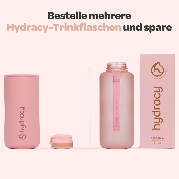 Hydracy Trinkflasche mit Strohhalm und Zeitmarkierung - 2L Wasserflasche - BPA-freie Trinkflasche -