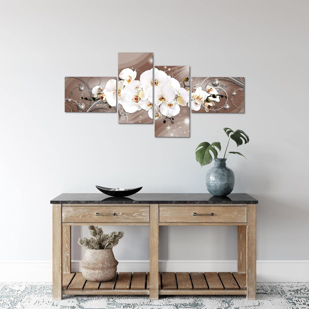 Runa Art Bild Modern Blumen Orchidee - Made in Germany - Wandbilder Abstrakt Beige Braun 4 Teilig 00