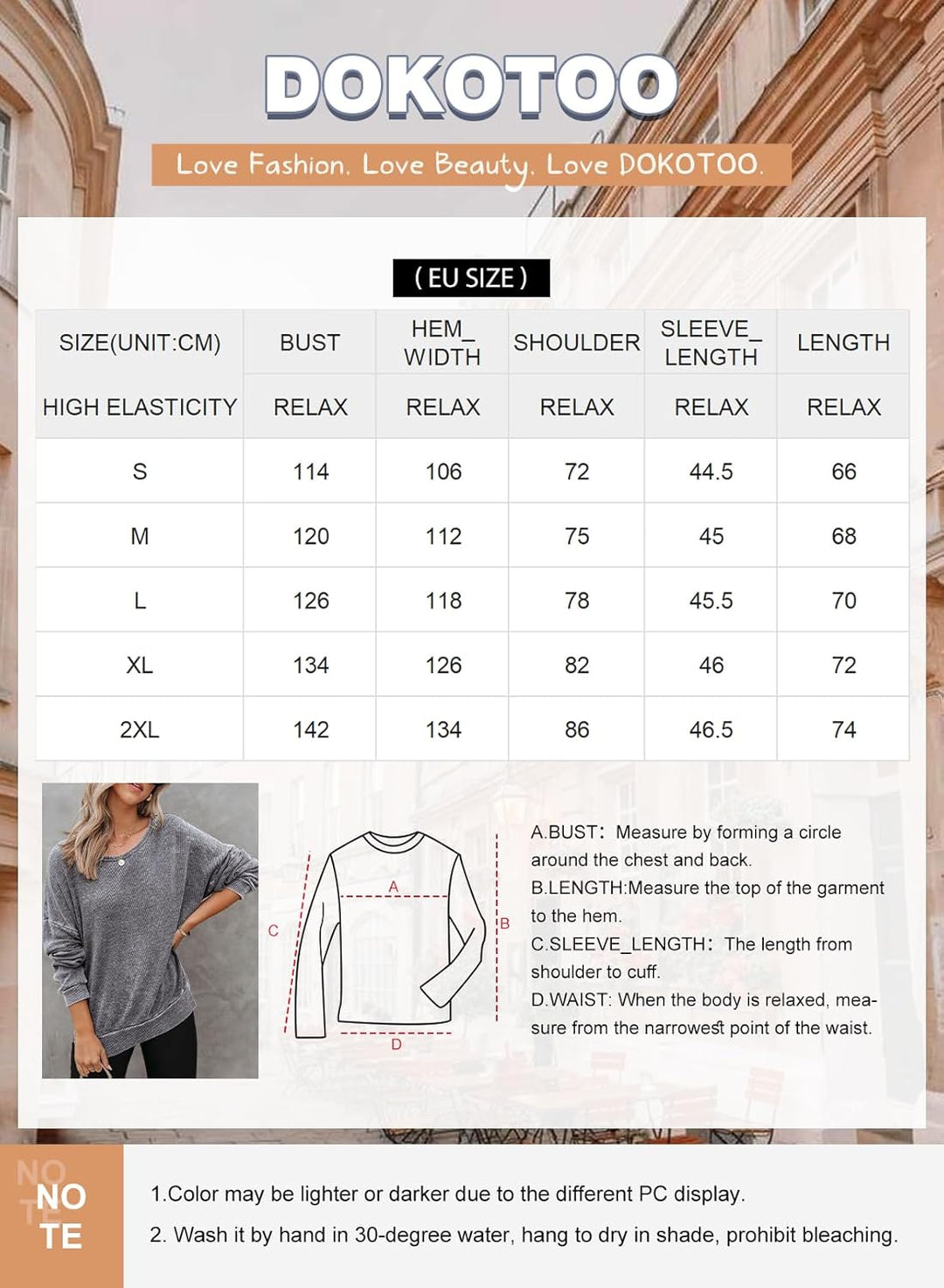 Dokotoo Damen Sweatshirt Rundhals Oversize Langarmshirt Herbst Winter Casual Pullover Baumwolle Basi
