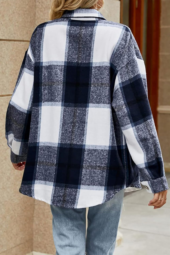 Timuspo Damen Flanell Karierte Hemdjacke Lange Ärmel Baumwolle Revers Button-Down-Bluse Shacket Mant