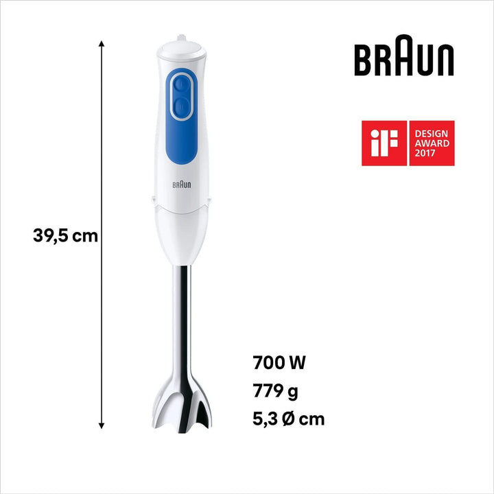 Braun Household 0X22111219 MQ 3025 Spaghetti Stabmixer, PC, Weiss/Blau/Edelstahl 0.35 Weiss/Blau/Ede