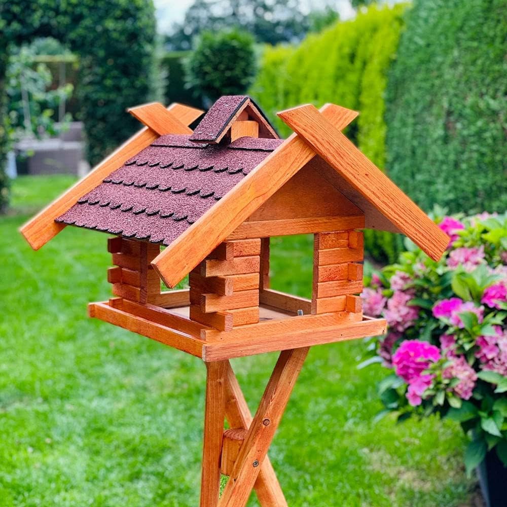 Rechteckiges Vogelhaus M - XL wetterfest aus Holz Vogel Futterstelle Haus mit und ohne Ständer (Grös