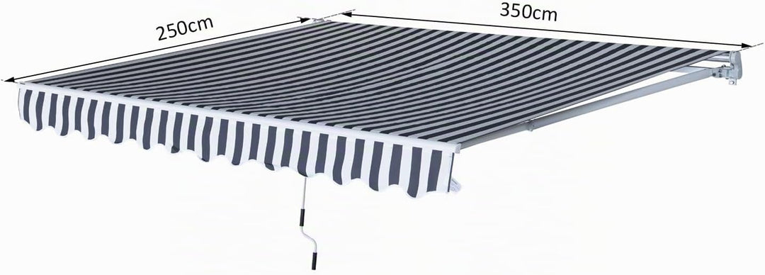 Outsunny Markise Gelenkarmmarkise Sonnenschutz Handkurbel Balkon Alu Grau/Weiss 3,5x2,5m Grau+Weiss,