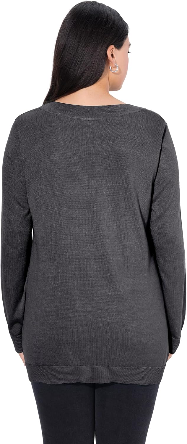 Ulla Popken Damen Pullover 42-44 Anthrazit Melange, 42-44 Anthrazit Melange