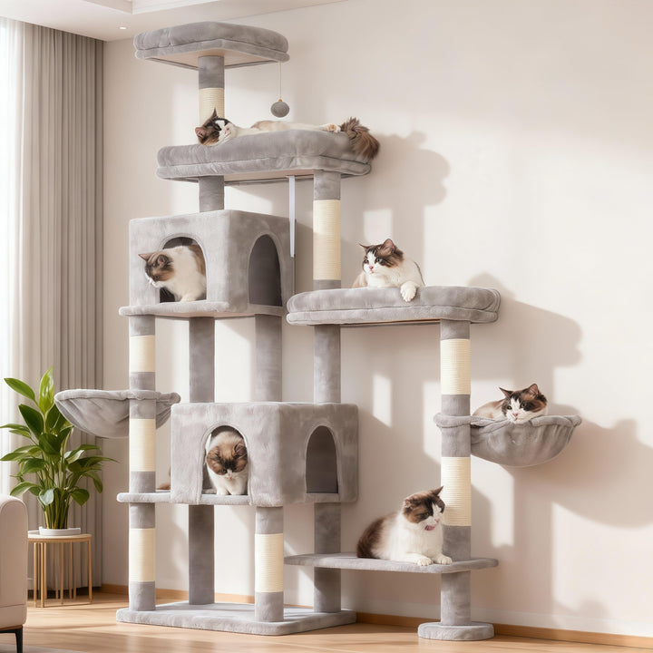 Hey-brother XXL Kratzbaum für gross Katzen, 180 cm hoch Stabil Katzenbaum mit rechts erweitert mit 3