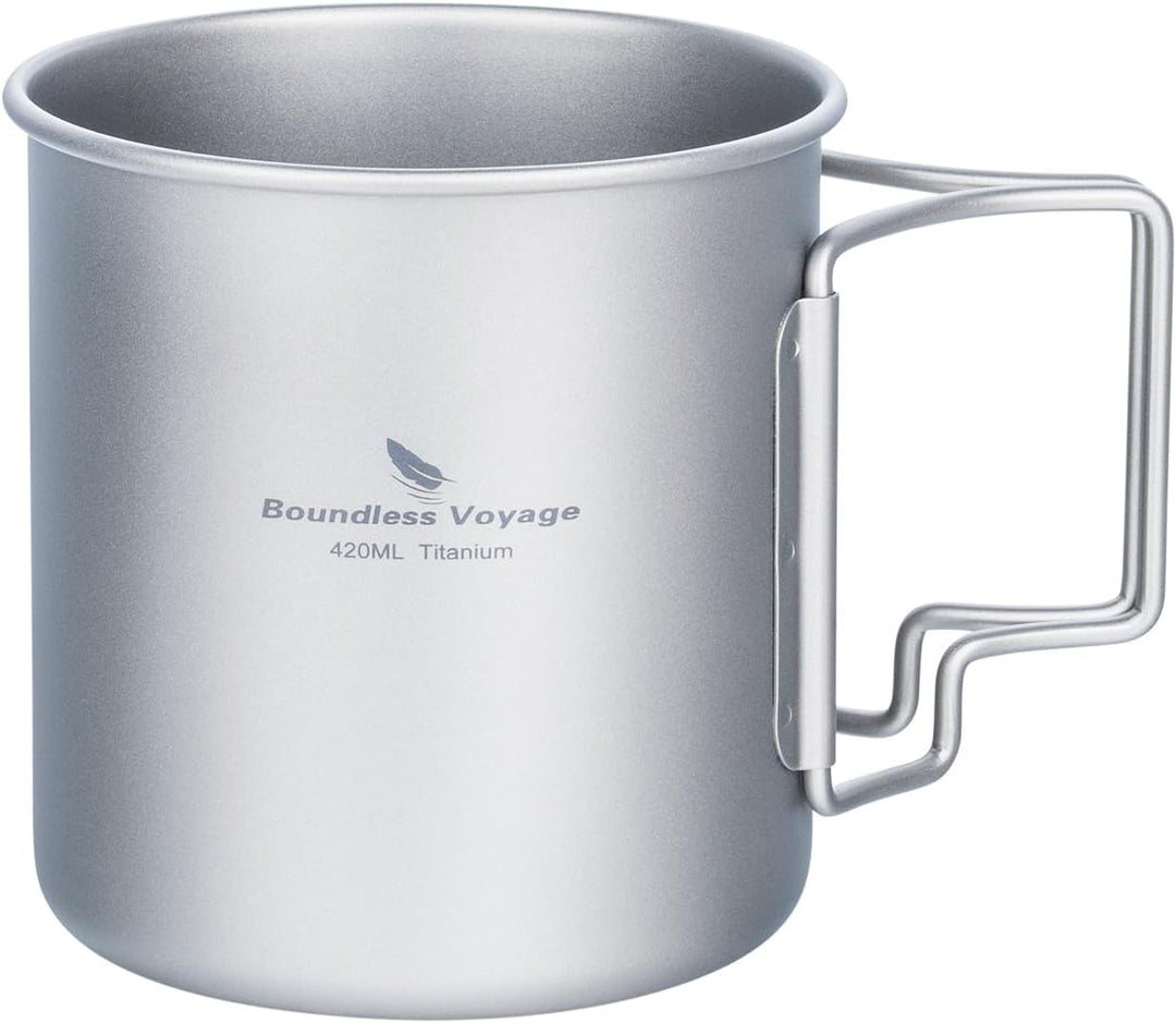 iBasingo Titan Becher Camping Topf Outdoor Kaffee Tee Tasse mit Deckel & Faltbarem Griff 200ml/300ml