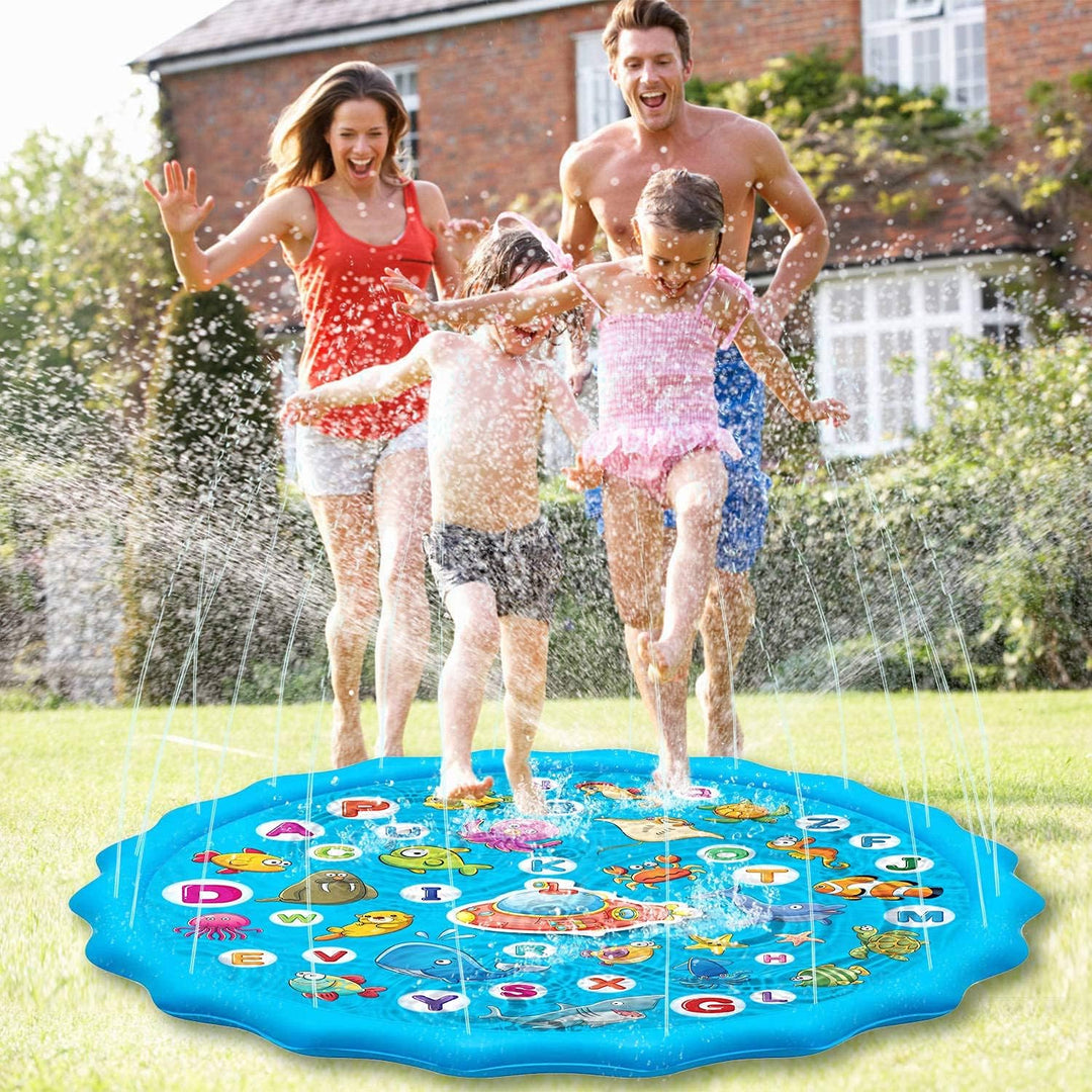 Paochocky Sommer Sprinkler Wasserspielmatte 170 cm Grosses Runden Aufblasbar Splash Spielmatte Outdo