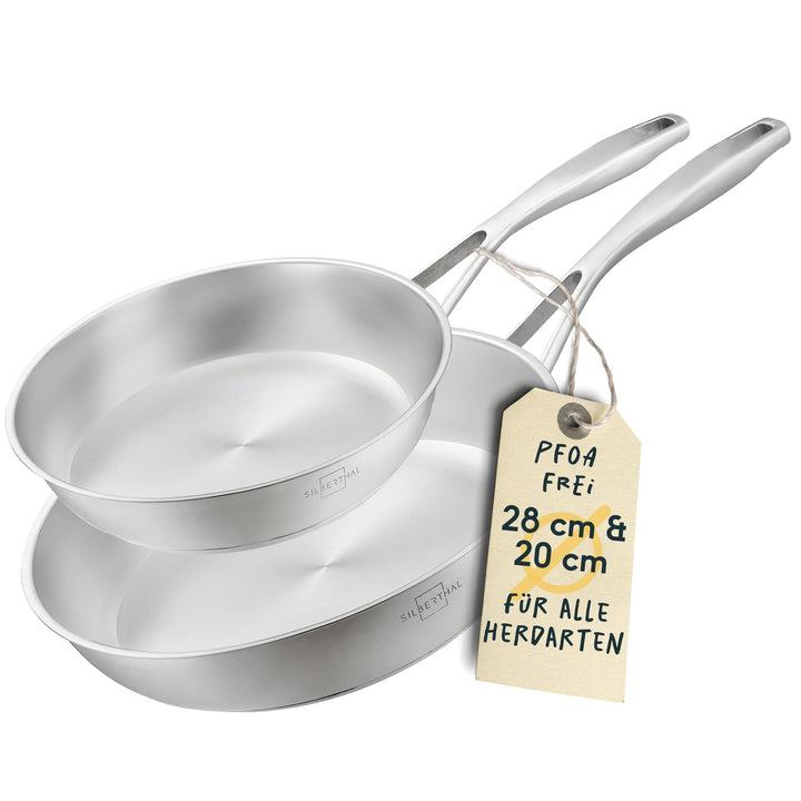 SILBERTHAL Pfannen Set 2 teilig 20cm und 28cm - Edelstahlpfanne Unbeschichtet - Induktionsgeeignet -