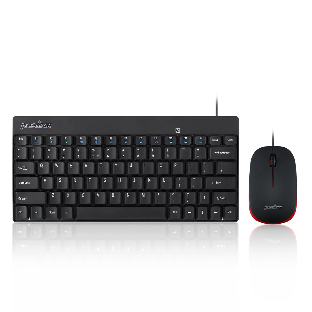 Perixx PERIDUO-212 Kabelgebundene Mini-Tastatur und Maus Set, USB Anschluss, Schwarz, US Englisch La