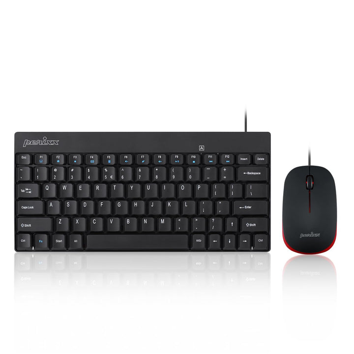 Perixx PERIDUO-212 Kabelgebundene Mini-Tastatur und Maus Set, USB Anschluss, Schwarz, US Englisch La