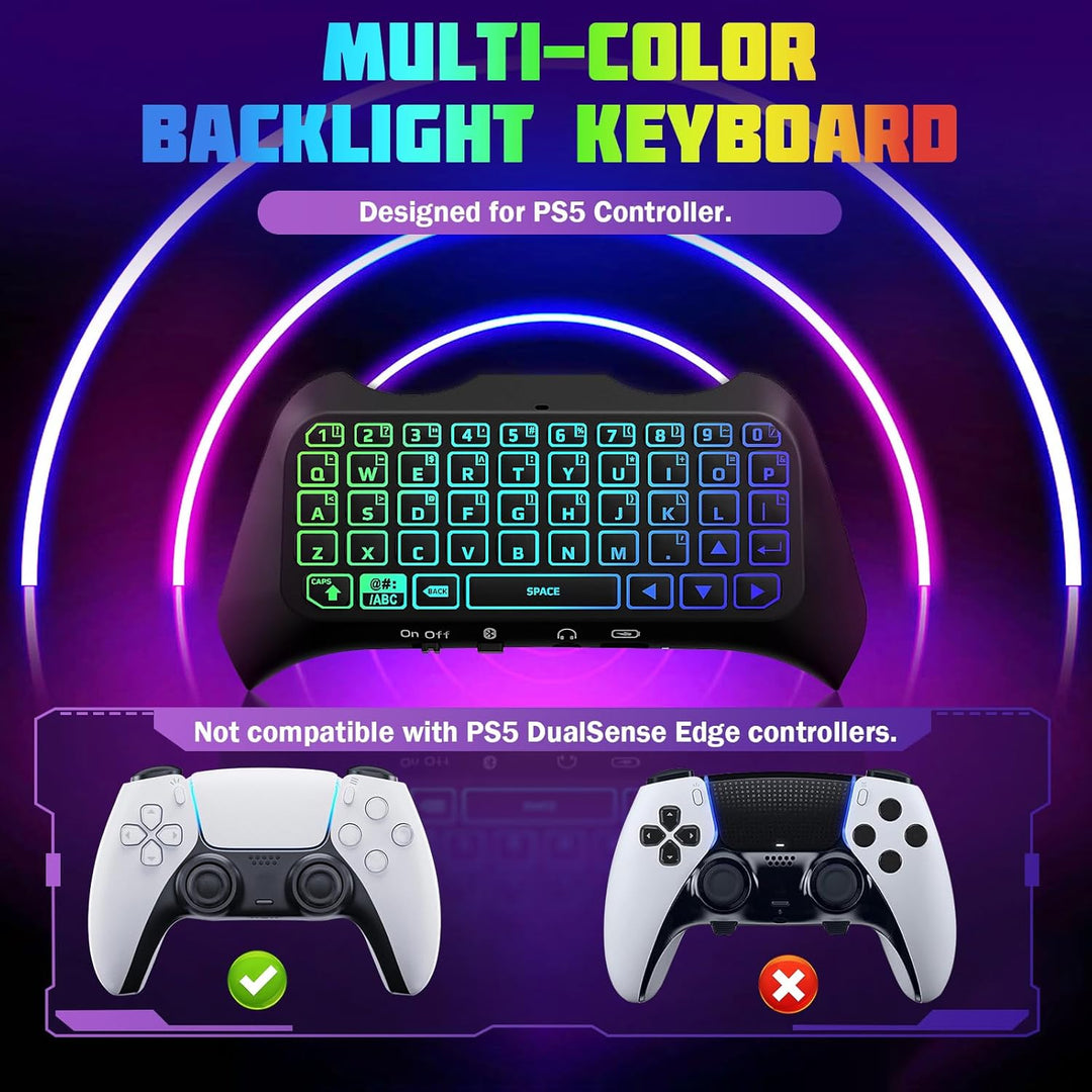 TiMOVO Mehrfarbig RGB-Hintergrundbeleuchtung Tastatur für PS5 Controller, Drahtlos Bluetooth Tastatu