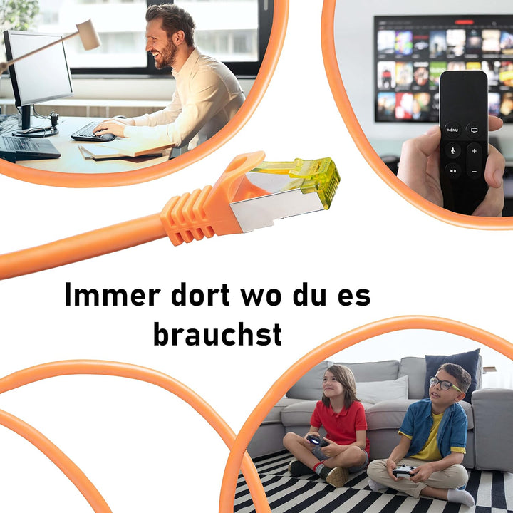 BIGtec LAN Kabel 20m Netzwerkkabel CAT7 Ethernet Internet Patchkabel CAT.7 orange Gigabit doppelt ge